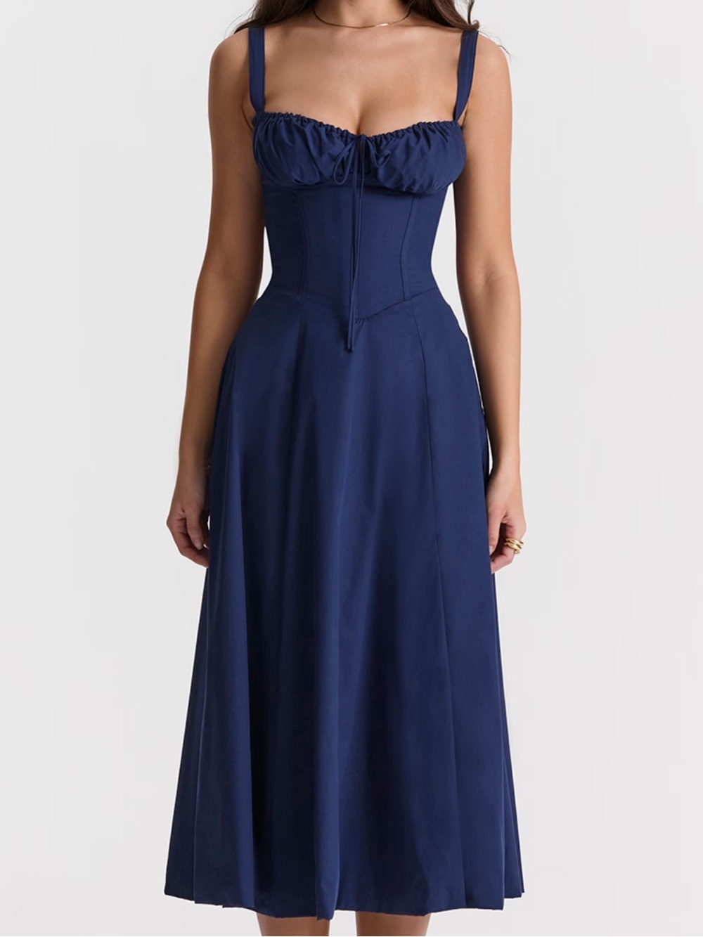 House Of CB Women L Carmen French Navy Midi Corset Bustier Sundress NWT